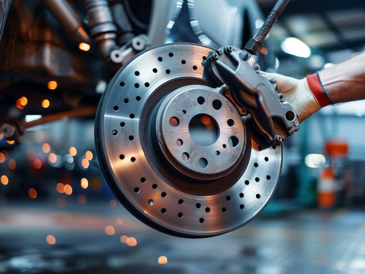 Brake disc and caliper inspection on vehicle lift