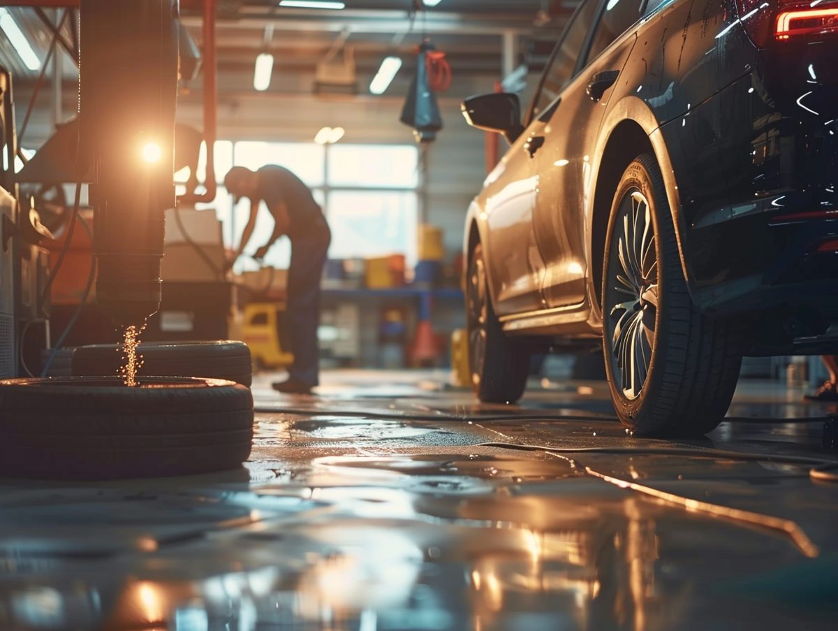 Pouring fresh synthetic oil during oil change